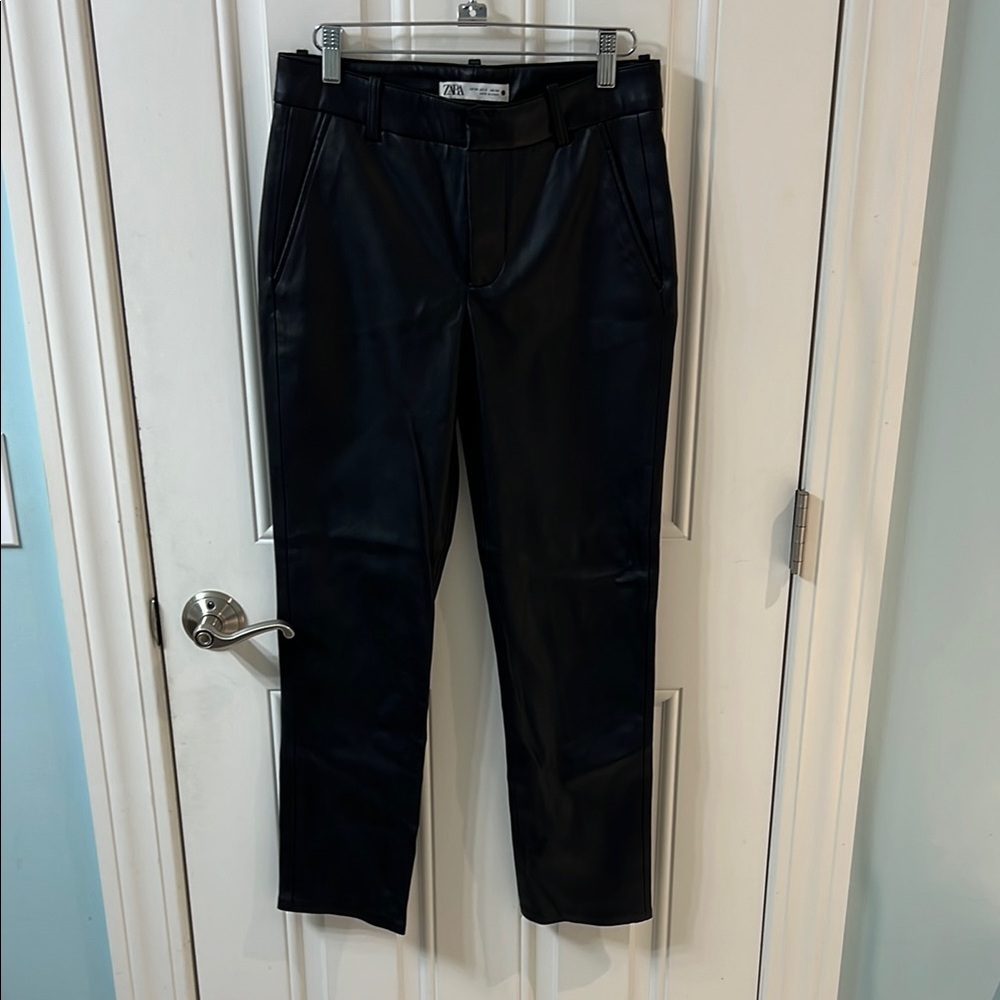 Zara Midnight Black Leather Trousers
